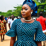 나이지리아 부족별 전통 의상 - **

"A Nigerian woman in a vibrant Ankara dress, attending a Lagos fashion show, fully clothed, appr...