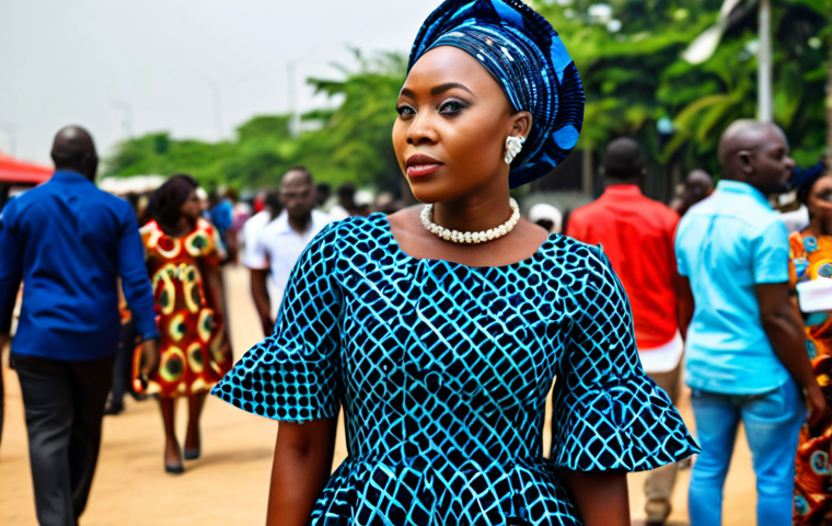 나이지리아 부족별 전통 의상 - **

"A Nigerian woman in a vibrant Ankara dress, attending a Lagos fashion show, fully clothed, appr...