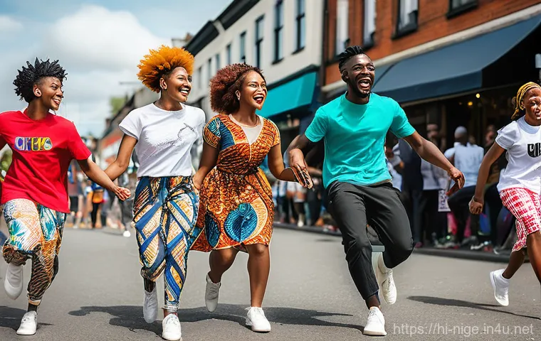 나이지리아에서 유명한 노래 - Vibrant Afrobeats Street Dance Festival**
A diverse group of young adults, aged 18-30s, are capture...