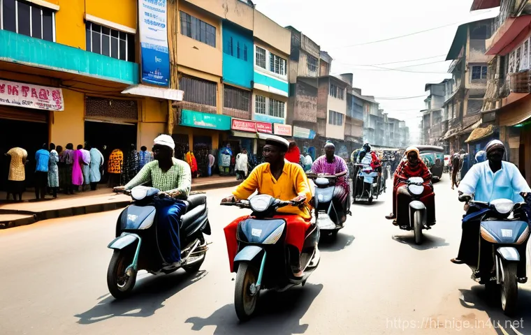 나이지리아에서 자동차 운전하기 - Vibrant Nigerian City Traffic - A Symphony of Movement and Sound**
"A dynamic, wide-angle shot of a ...