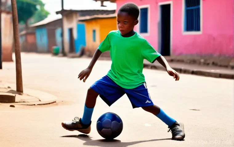 제이제 오코차 전설적인 선수 - **Prompt 1: Young Jay-Jay's Street Magic**
A young, vibrant Nigerian boy, around 8-10 years old,...